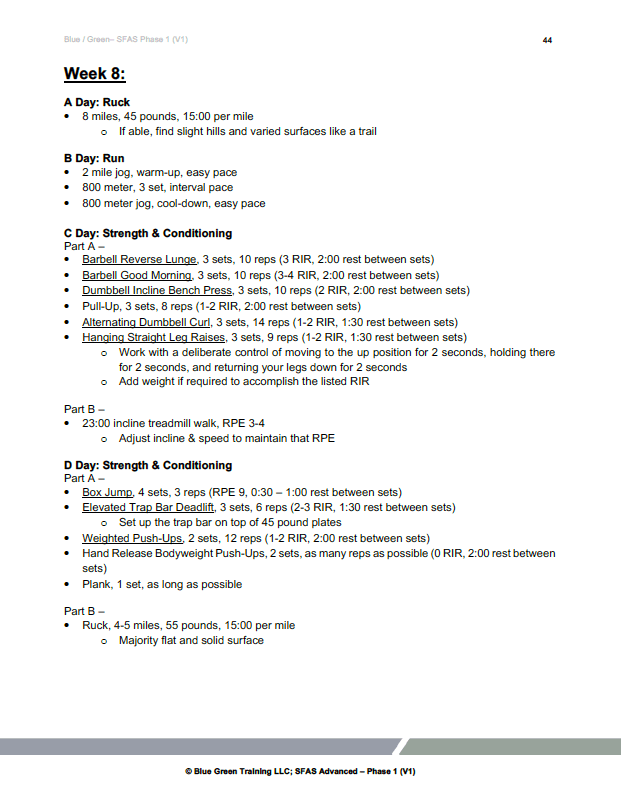 Special Forces Assessment & Selection (SFAS) Progression