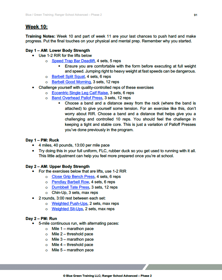 BLUE / GREEN TRAINING - RANGER SCHOOL TRAINING