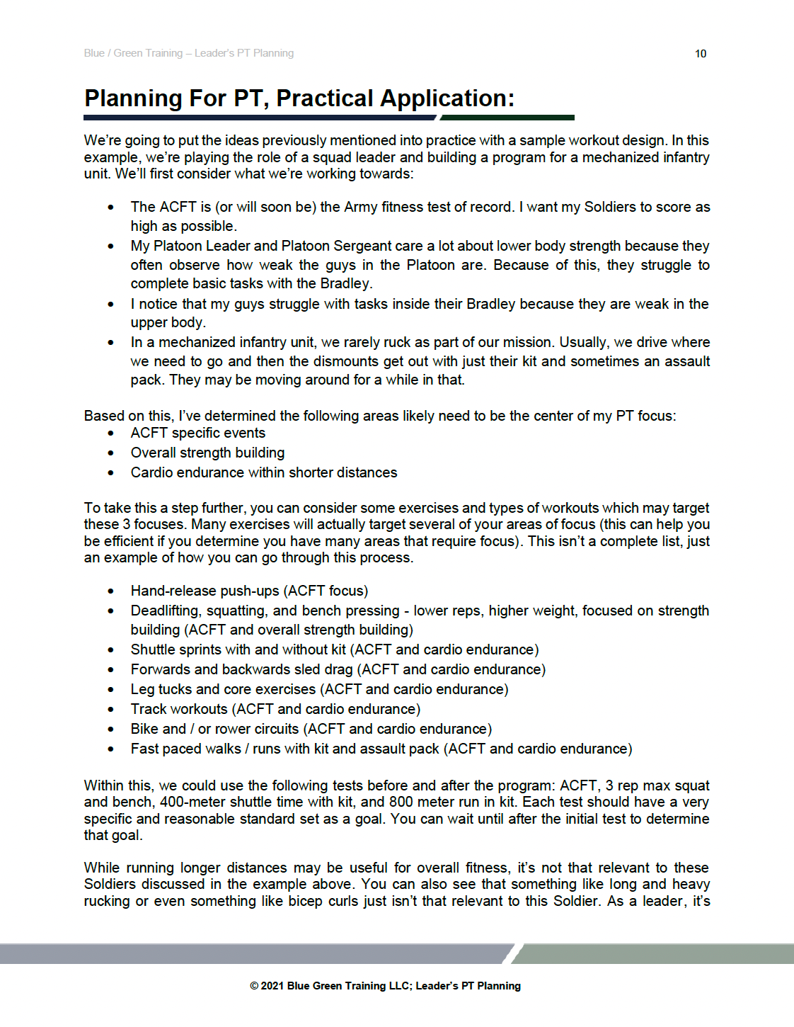 Leader's PT Planning (Free) – Blue / Green Training